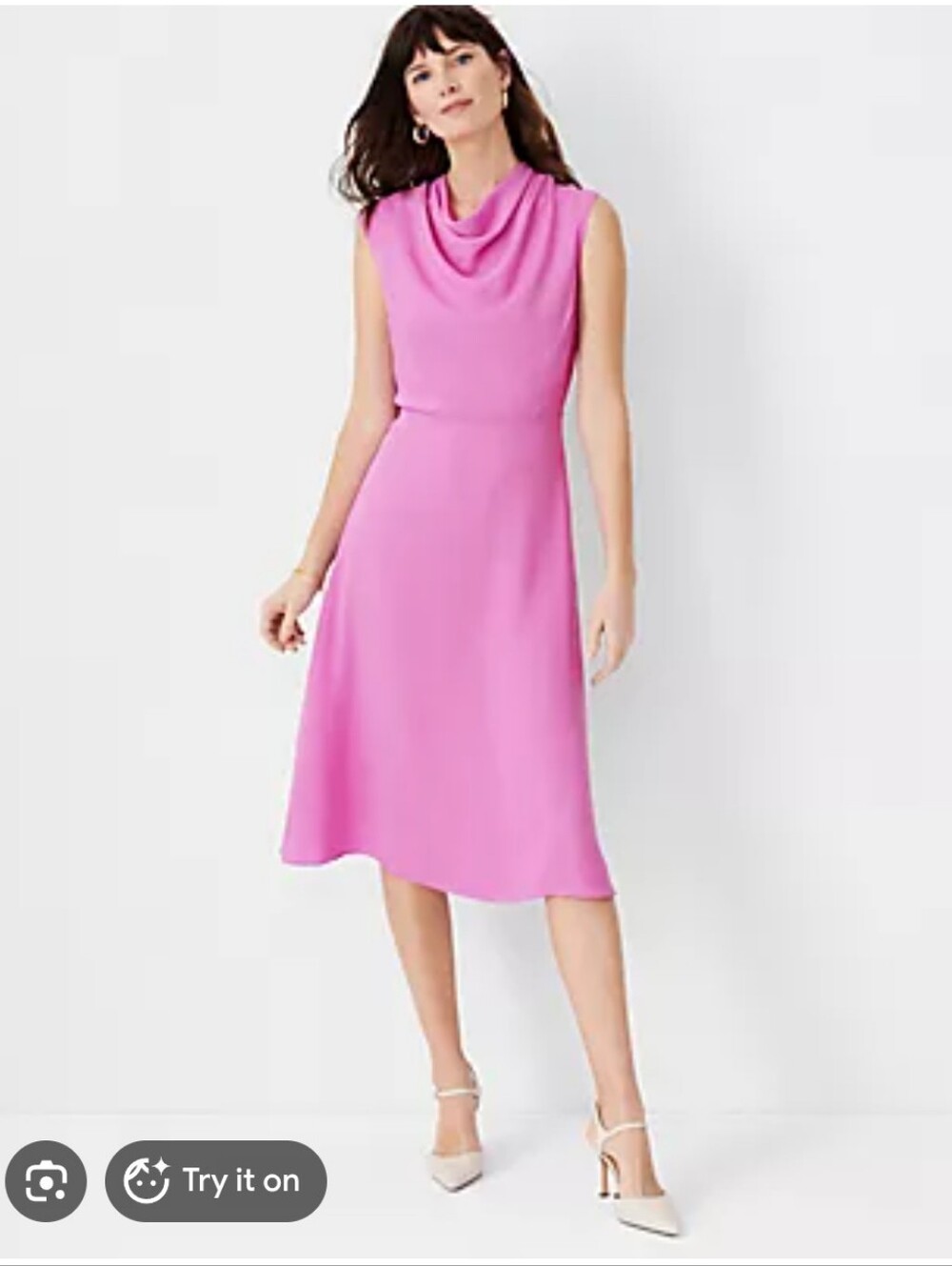 Ann Taylor Mock Neck Midi Flare Dress In Frosty Magenta